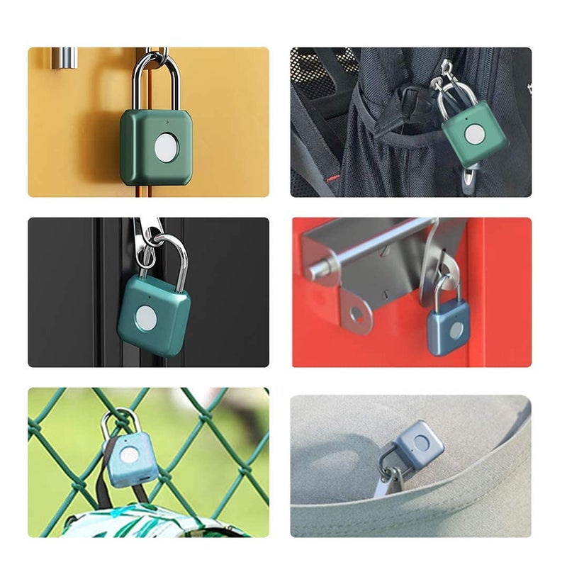 Elinksmart Fingerprint Padlock eLinkSmart Green Metal Padlock Keyless Biometric for Gym Locker Shed Locker Storage Units Luggages Suitcases - Image 3